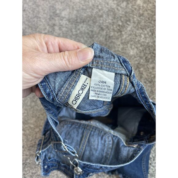 Vintage Cherokee Denim Overalls Girl’s Sz 24 Months Flower Patches - Picture 6 of 7